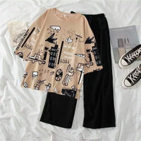SR-PLANET PRINTED PJ SUIT  (GREY,FAWN,PINK )
