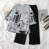 SR-PLANET PRINTED PJ SUIT  (GREY,FAWN,PINK )