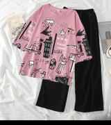 SR-PLANET PRINTED PJ SUIT  (GREY,FAWN,PINK )