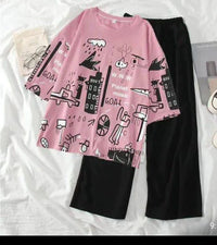 SR-PLANET PRINTED PJ SUIT  (GREY,FAWN,PINK )