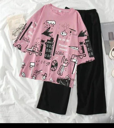 SR-PLANET PRINTED PJ SUIT  (GREY,FAWN,PINK )