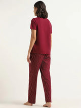HN-MAROON STAY CUTE PRINTED NIGHT SUIT