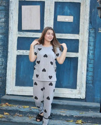 SR-GREY HEARTS PRINTED NIGHT SUIT