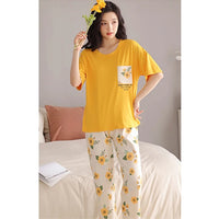 SR-POCKET PRINTED NIGHT SUIT - MUSTARD