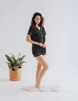 BUTTON DOWN SILK WITH SHORT - BLACK