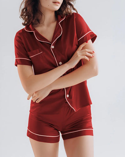 BUTTON DOWN SILK WITH SHORT - MAROON