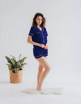 BUTTON DOWN SILK WITH SHORT - NAVYBLUE