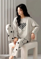 CHECKERED HEART PRINTED PJ SUIT FULL SLEEVES