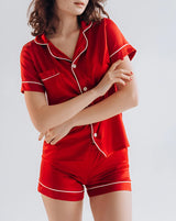 BUTTON DOWN SILK WITH SHORT - RED